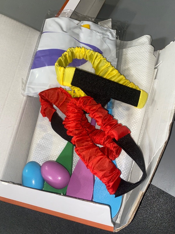 Photo 1 of 4 Players Easter Outdoor Party Games for Kids and Family - Potato Sack Race Jumping Bags, Legged Relay Race Bands, Egg and Spoon Race and Inflatable Bunny Ring Toss Games - Easter Party Supplies