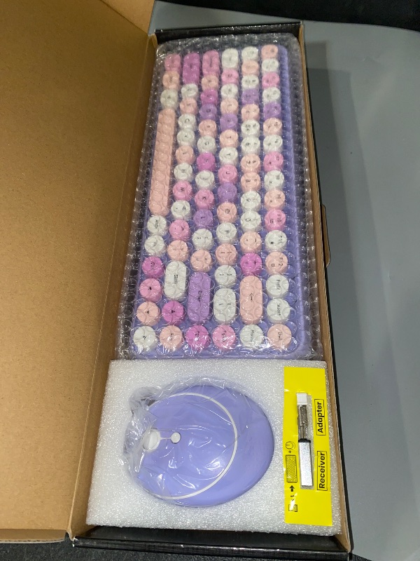 Photo 1 of Perixx PERIDUO-713PP Wireless Mini Keyboard and Mouse Combo - Retro Round Key Caps - Pastel Purple - US English Layout (PD-713PPUS-11953)