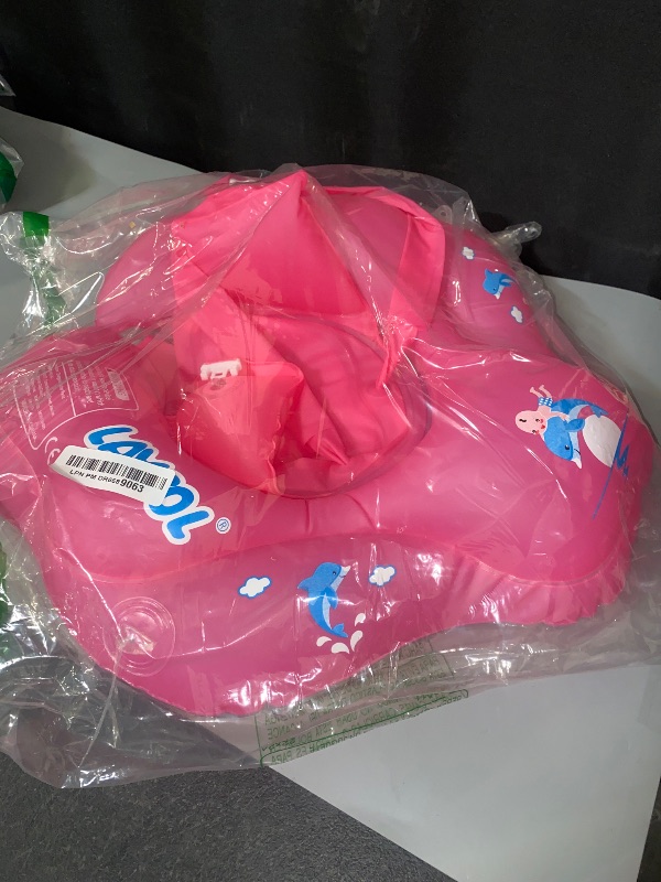 Photo 1 of LAYCOL Baby Swimming Float Inflatable Baby Pool Float Ring with Sun Protection Canopy,add Tail no flip Over for Age of 3-36 Months (Pink, S)
