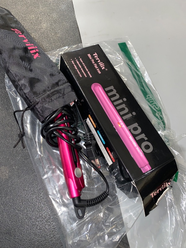 Photo 1 of Terviiix Mini Flat Iron Adjustable Temperature, Travel-Size Mini Hair Straightener, Small Flat Irons for Short Hair/Curls Bangs, Ceramic Portable Tiny Hair Curler, Dual Voltage, Auto-Off, Pink, 1/2''
