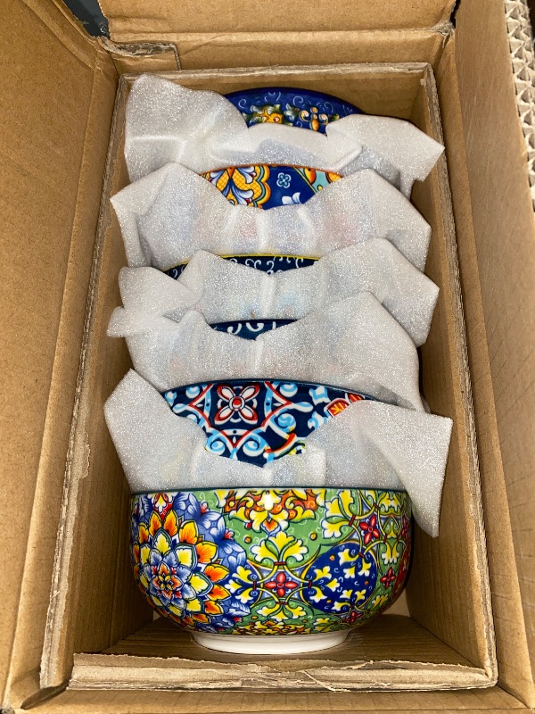 Photo 1 of vancasso Cereal Bowls Set of 6, Bohemian Ceramic Soup Bowls, 28 oz Colorful Bowls Set for Kitchen, Dishwasher & Microwave Safe for Salad, Pasta, Rice, Oatmeal, Fruit