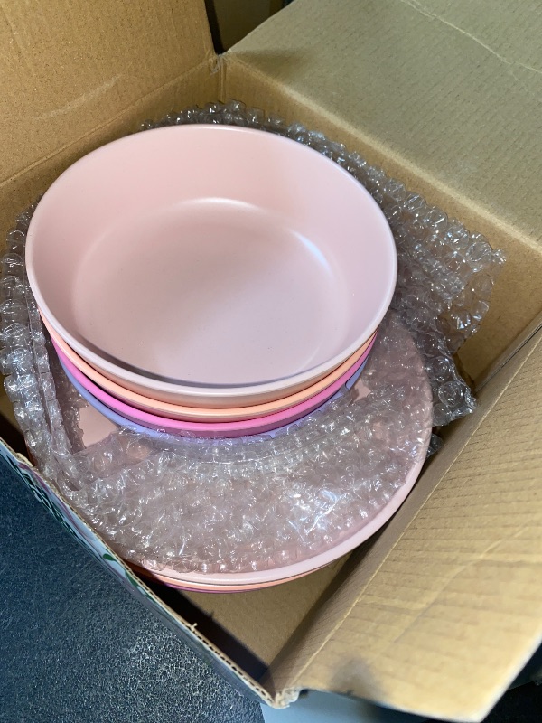 Photo 1 of Grow Forward Bamboo Kids Plates and Bowls Sets - 8-Piece Dishwasher Safe Non Toxic Plates for Kids - Reusable Eco Friendly BPA Free Dishes Dinnerware Sets for Children - Floral