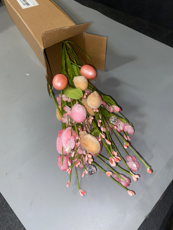 Photo 1 of ROSELEAF Easter Decorations, 5pcs Pastel Easter Eggs Flowers Artificial Easter Stems Spring Floral Pick Decor for Home Vase Table Centerpieces