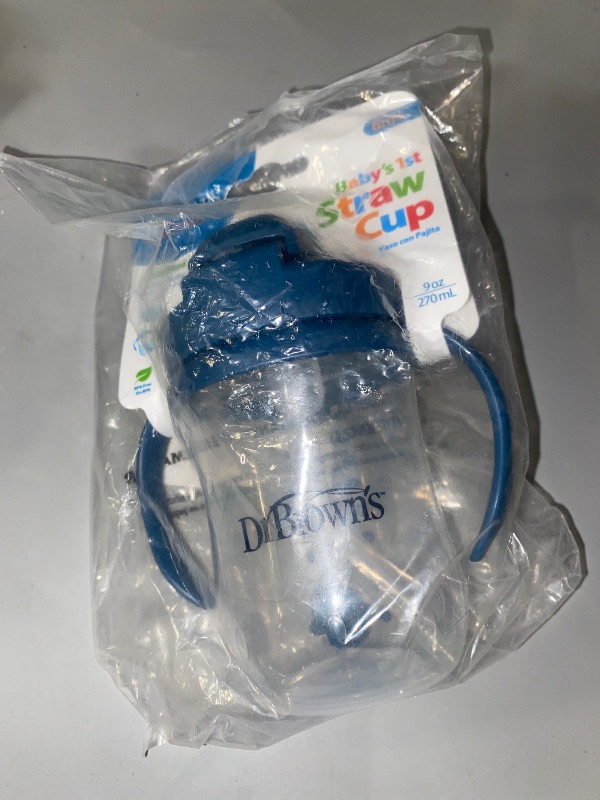 Photo 1 of Dr. Brown's Milestones Baby's First Straw Cup, Training Cup with Weighted Straw, 9oz/270mL, Dark Blue, BPA Free, 6m+