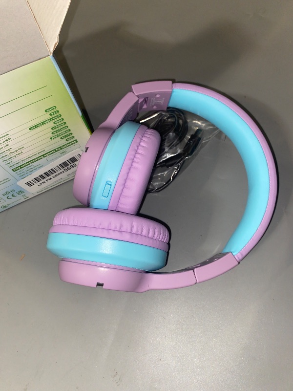 Photo 1 of iClever BTH12 Kids Bluetooth Headphones,Colorful LED Lights Kids Headphones Wireless,74/85dBA Safe Volume,85H Playtime,Fast Charging,Bluetooth 5.2,Over Ear,Built-in Mic for iPad/Tablet/Airplane,Purple
