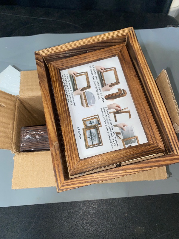 Photo 1 of Egofine 2 Pack 4x6 Rotating Floating Picture Frames,Double-Sided Display with HD Glass Front Wooden Distressed Frame for Vertical or Horizontal Tabletop Display, Carbonization