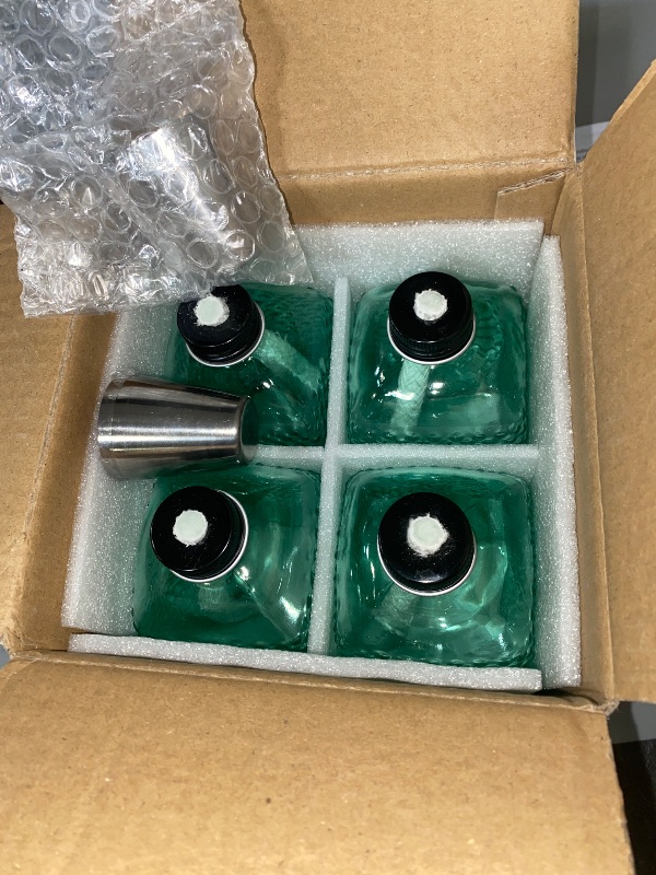 Photo 1 of 4-Pack Table Torch,Torch Wicks, Torch Light,Tabletop Torch,Citronella Torch,Garden Torch,Patio Torches (Square Bottle, Blue) (Green)