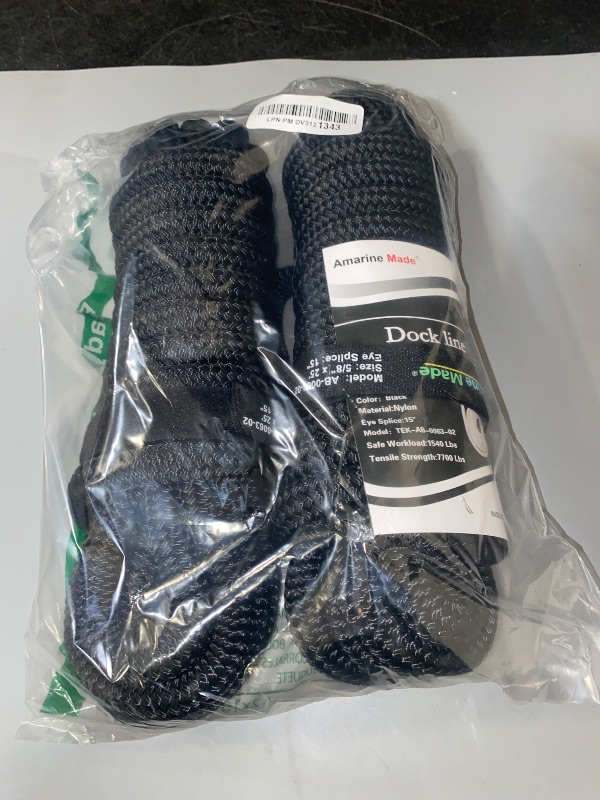 Photo 1 of MARINE SYSTEM Double Braided Nylon Dock Lines Rope 3/8 Inch x 15 FT Dock Line with 12 Inch Eyelet for Mooring Boats, Black (2 Pack)
