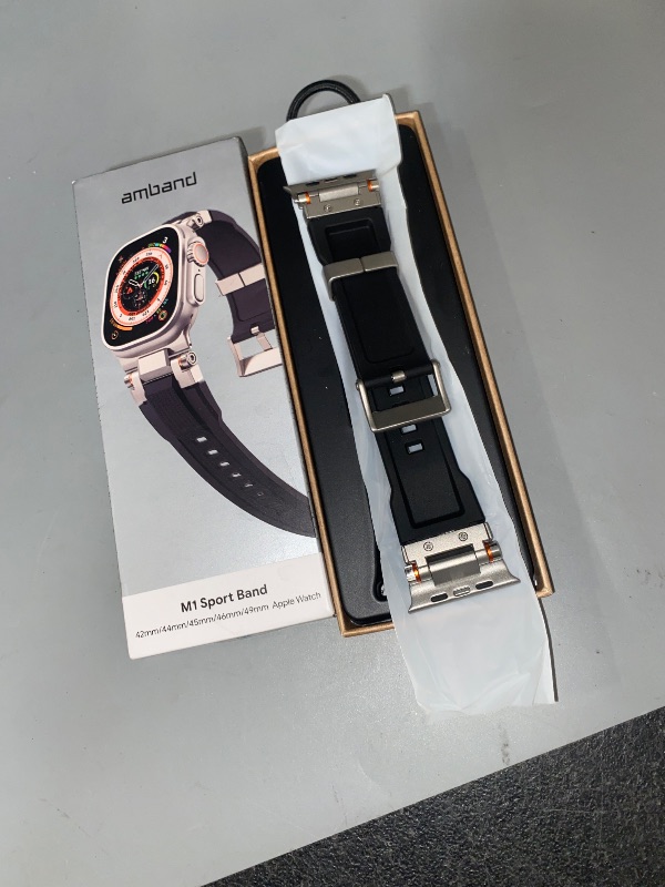 Photo 1 of amBand Bands Compatible with Apple Watch Ultra 2/1 49mm, M1 Sport Series Rugged Durable Strap with Metal Connector to Match Ultra's Titanium Case for iWatch 49 mm Men Titanium/Black