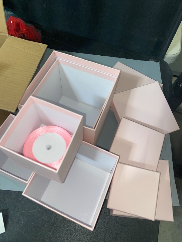 Photo 1 of Cholemy 5 Pcs Square Nesting Boxes Decorative Gift Boxes with Lid and Ribbon Assorted Sizes Wrap for Wedding, Anniversary, Birthday, Back to School, Bridal Shower, Graduation Party(Pink)