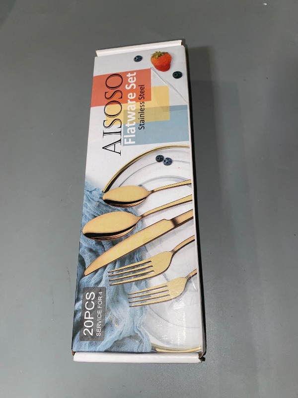 Photo 1 of Aisoso Gold Silverware Set, 20-Piece Flatware Set Stainless Steel Cutlery Kitchen Utensil Set Tableware Service for 4