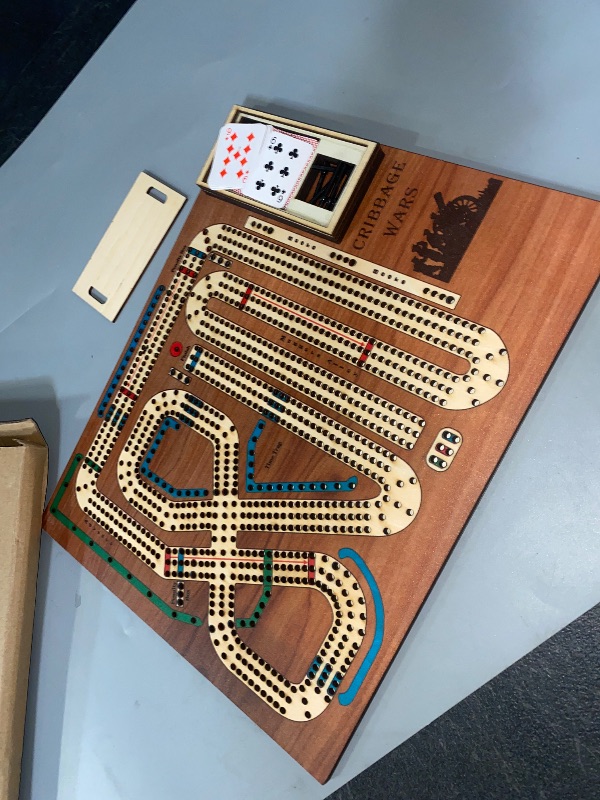 Photo 1 of Wooden Cribbage Wars Board Game - Cribbage War Boards Game Unique - Crib Wars Board Game with Compartment for Pegs - Family Game Night Gifts