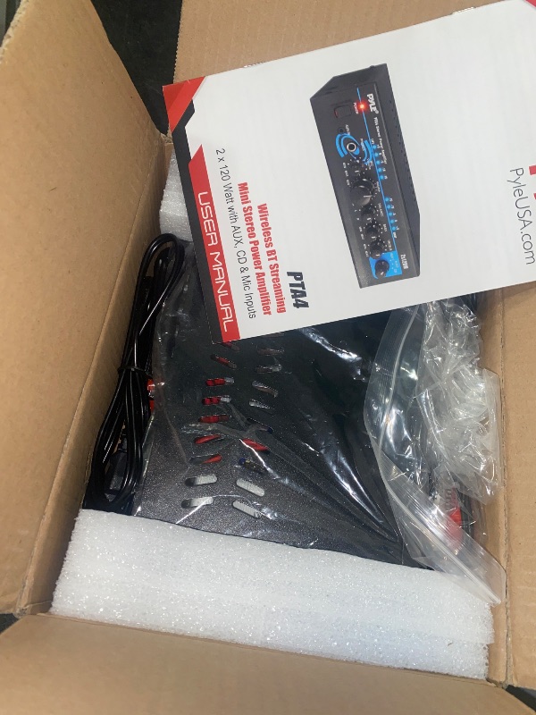 Photo 1 of Pyle 2x120W Mini 2-Channe Home Audio Power Amplifier - Bluetooth 5.1 - Stereo Receiver with RCA/AUX/Mic Input - Headphone Jack - Pager/Mixing Modes - Bass/Treble EQ - For PA, Theater & Studio - PTA4