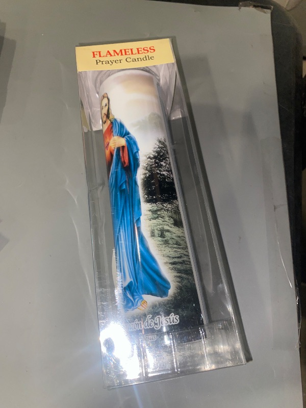 Photo 1 of Stonebriar Jesus Flameless LED Devotional Prayer Candle with Automatic Timer, Unique Religious Decoration for Home, Office, or Place of Worship 8 Inches