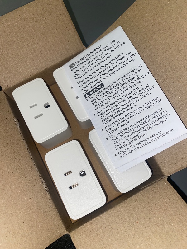Photo 1 of Amazon Basics Smart Plug, Works with Alexa Only, 2.4 GHz Wi-Fi, No Hub Required, 4 Pack, White