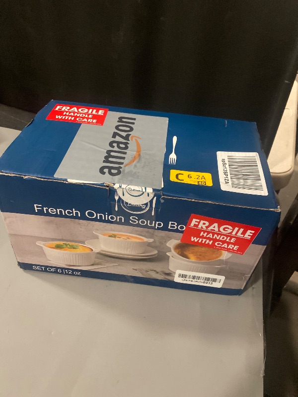 Photo 1 of Delling Ramekins with Handle, 6 PACK Soup Bowls for French Onion Soup, Pot Pie, Lava Cakes, Creme Brulee, 6 Oz Porcelain Souffle Dish for Baking, White