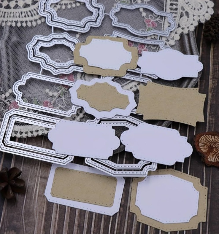 Photo 1 of 3D Backgrounds Frame Metal Cutting Die for Scrapbooking, New Cutting Dies DIY Album Card Making Decor Paper Craft Metal Die Cuts Party Wedding Decorations (Various Labels 6.2 x 5.1 in)
