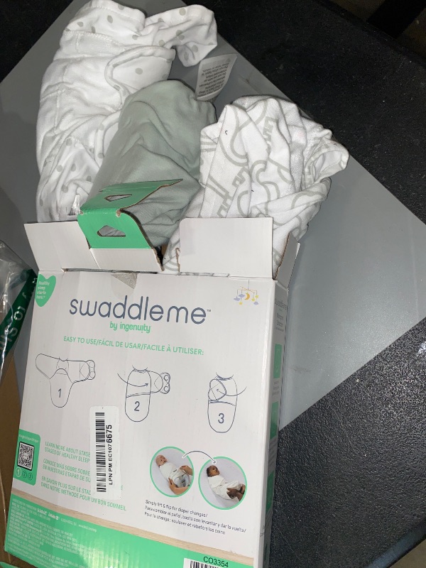 Photo 1 of SwaddleMe by Ingenuity Monogram Collection Baby Swaddle, 100% Cotton, Improves Sleep & Calms Startle Reflex, 0-3 Months, Pocket Fold Design for Easy Changes, 1.0 TOG, 3-Pack - Elephant Dance