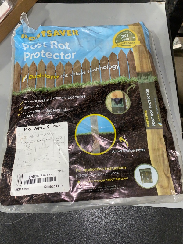 Photo 1 of Postsaver Pro-Wrap & Tack | 16 ft Roll Cut to Size | Dual-Layer Rot Protector | Fence Post Protector | 20-Year Post Guarantee | Wood Protection| Fits Any Size Post (1)