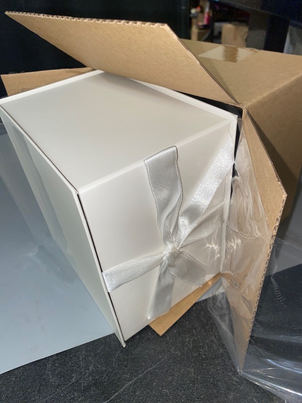 Photo 1 of Hallmark Medium Gift Box with Lid and Shredded Paper Fill (Grey White 7 inch Box) for Weddings, Bridal Showers, Graduations, Birthdays, Bridesmaids Gifts, All Occasion