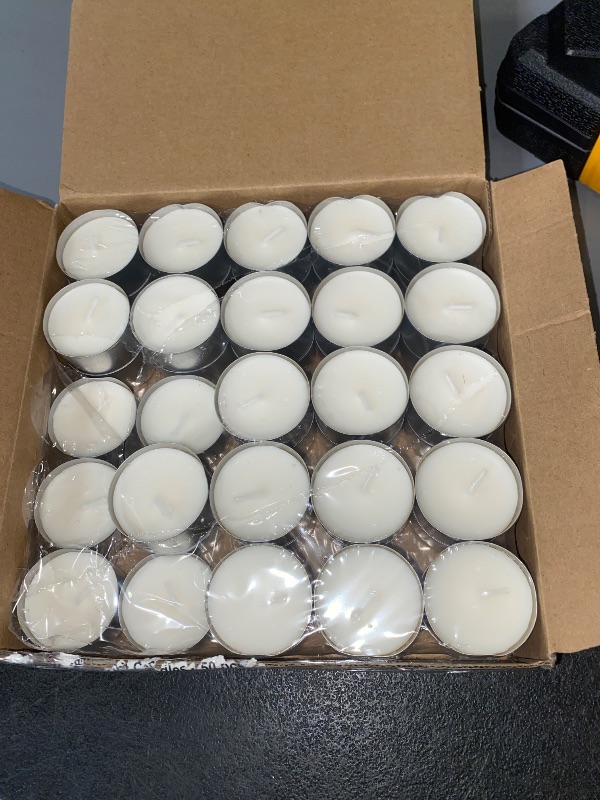 Photo 1 of Stonebriar 50 Count White Unscented Smokeless Long Burning Tea Light Candles with 6-7 Hour Burn Time