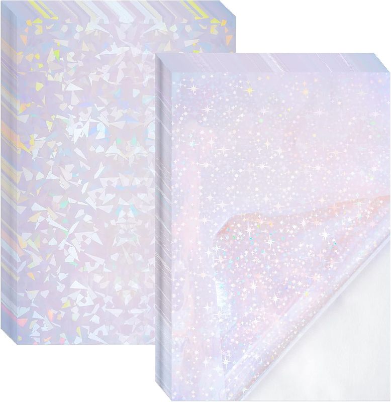Photo 1 of 2 Types Transparent Holographic Laminate Sheets Overlay Lamination Vinyl A4 Size Self-Adhesive Holographic Laminate Film Waterproof Vinyl Sticker Paper for DIY Crafts, 10 Sheets 8.25 x 11.7 Inches
