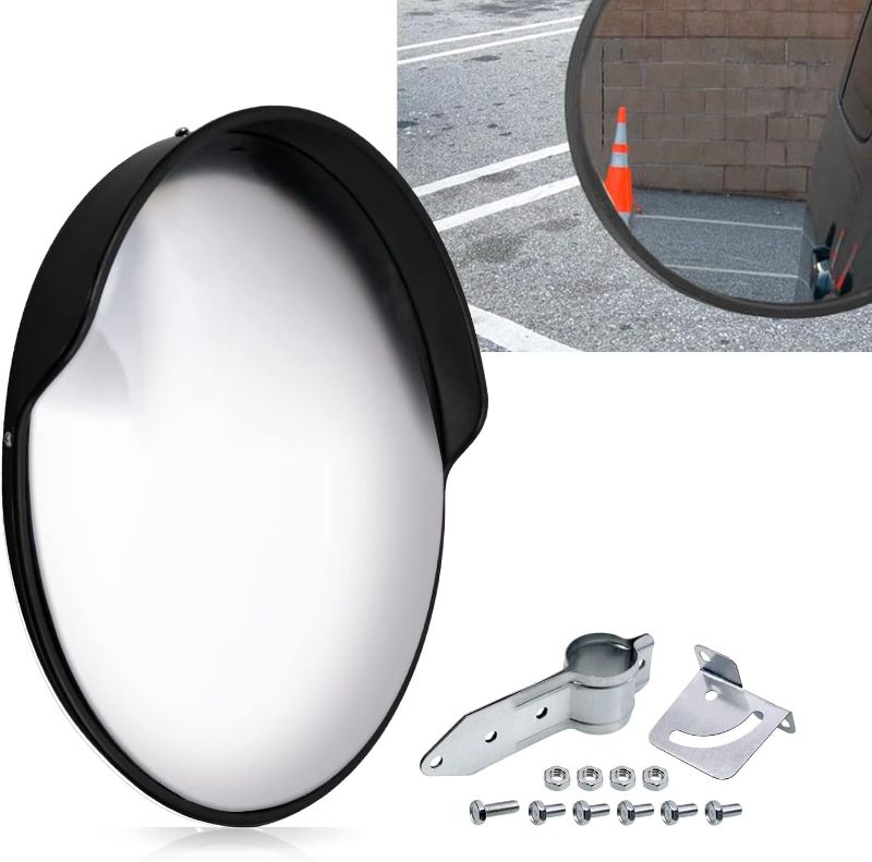 Photo 1 of 18 Inch Convex Mirror Outdoor with Adjustable Wall Fixing Bracket,Blindspot Traffic Mirror for Driveway Garage Park Outdoor Wide Angle View Curved Security Blind Spot Mirrors
