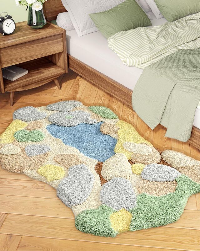 Photo 1 of Color&Geometry Moss Rug for Bedroom Decor Aesthetic, 55"x39" 3D Soft Shaggy Bedside Rug,Non Slip Washable Area Rug for Home, Living Room, Bathroom Decor, Multicolour
