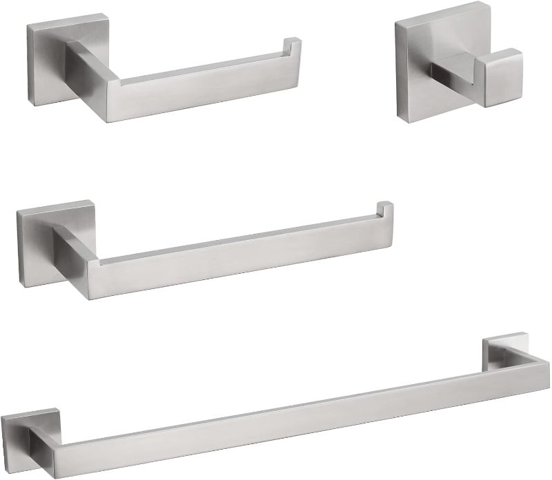 Photo 1 of VELIMAX Premium Stainless Steel 4 Pieces Bathroom Hardware Accessories Set Wall Mounted Towel Bar Set, Brushed, 23.6-Inch