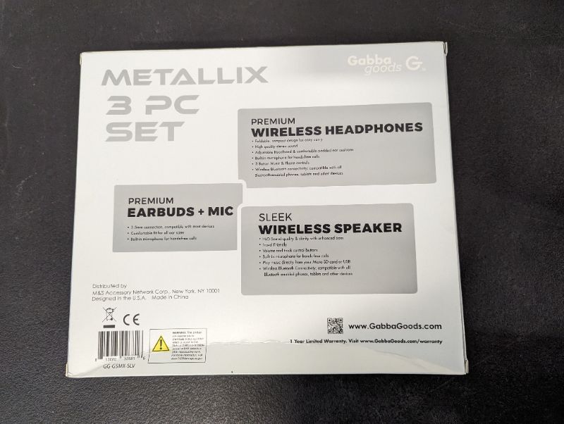 Photo 3 of GabbaGoods 3 Piece Metallix Electronics Gift Combo Set- Includes a Gabba Goods Bluetooth Wireless Audio Sound Speaker, Over the Ear Bluetooth Foldable Headset, & Earbuds with built-in Mic- Silver
