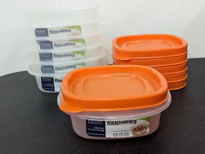 Photo 2 of 6 Pack - Home Concepts - Reusables Containers - w/Lids (Orange) - BPA Free - 1.2 Cups/285mL
