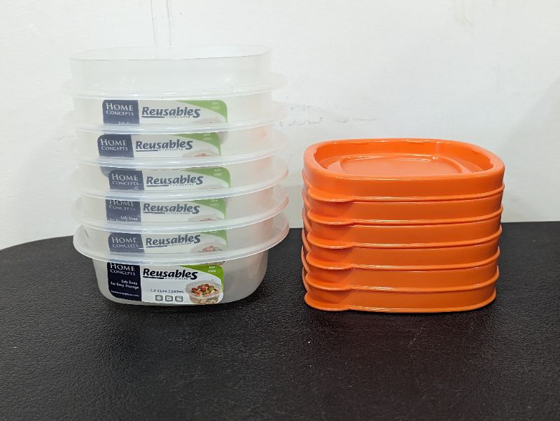 Photo 1 of 6 Pack - Home Concepts - Reusables Containers - w/Lids (Orange) - BPA Free - 1.2 Cups/285mL