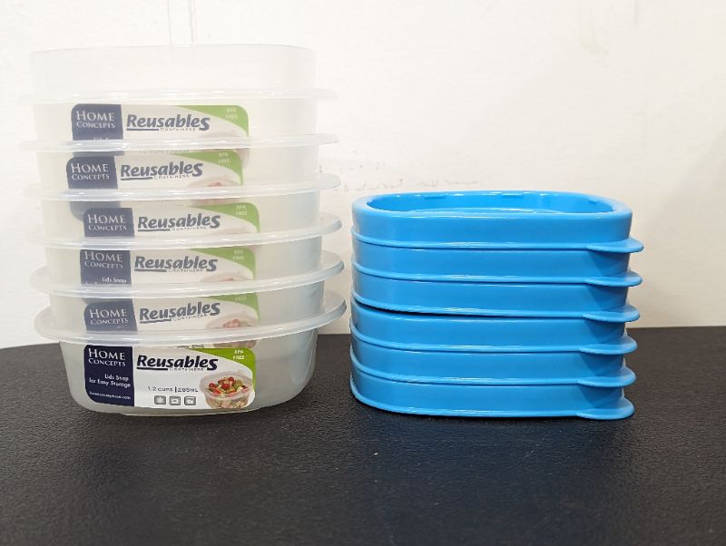 Photo 1 of 6 Pack - Home Concepts - Reusables Containers - w/Lids (Blue) - BPA Free - 1.2 Cups/285mL