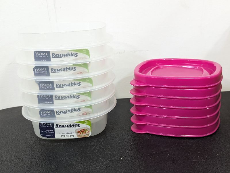 Photo 1 of 6 Pack - Home Concepts - Reusables Containers - w/Lids (Pink) - BPA Free - 1.2 Cups/285mL
