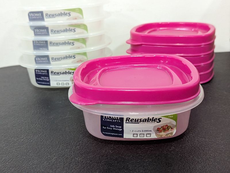 Photo 2 of 6 Pack - Home Concepts - Reusables Containers - w/Lids (Pink) - BPA Free - 1.2 Cups/285mL