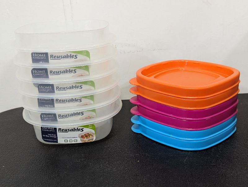 Photo 1 of 6 Pack - Home Concepts - Reusables Containers - w/Lids (Variety Colors) - BPA Free - 1.2 Cups/285mL