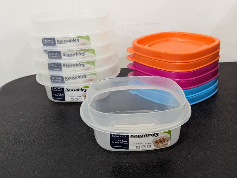 Photo 2 of 6 Pack - Home Concepts - Reusables Containers - w/Lids (Variety Colors) - BPA Free - 1.2 Cups/285mL