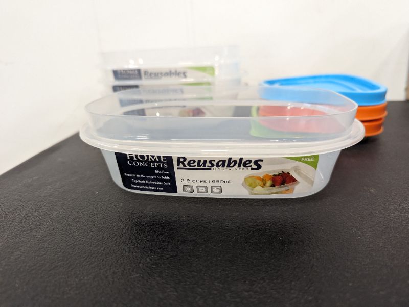 Photo 2 of 4 Pack - Home Concepts - Reusables Containers - w/Lids (Variety Colors) - BPA Free - 2.8 Cups/660mL - Rectangle