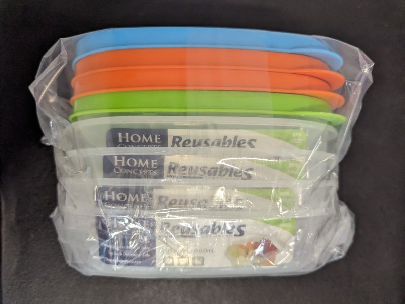 Photo 4 of 4 Pack - Home Concepts - Reusables Containers - w/Lids (Variety Colors) - BPA Free - 2.8 Cups/660mL - Rectangle