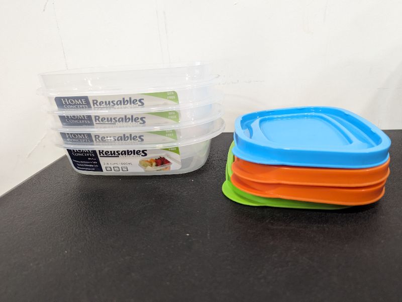 Photo 1 of 4 Pack - Home Concepts - Reusables Containers - w/Lids (Variety Colors) - BPA Free - 2.8 Cups/660mL - Rectangle