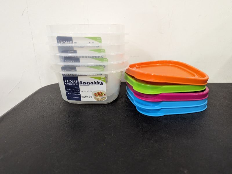 Photo 1 of 5 Pack - Home Concepts - Reusables Containers - w/Lids (Variety Colors) - BPA Free - 5.2 Cups/1.3L