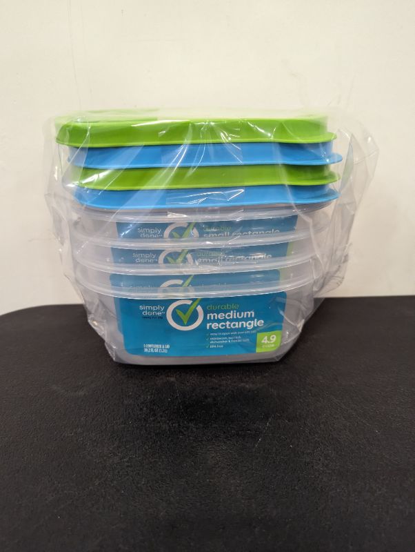 Photo 5 of Simply Done - 4 Pack Storage Containers w/Lids - 2 Small Rectangle Containers (2.8C) + 2 Medium Rectangle Containers (4.9C) (Green & Blue Lids)