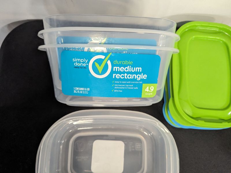 Photo 4 of Simply Done - 4 Pack Storage Containers w/Lids - 2 Small Rectangle Containers (2.8C) + 2 Medium Rectangle Containers (4.9C) (Green & Blue Lids)