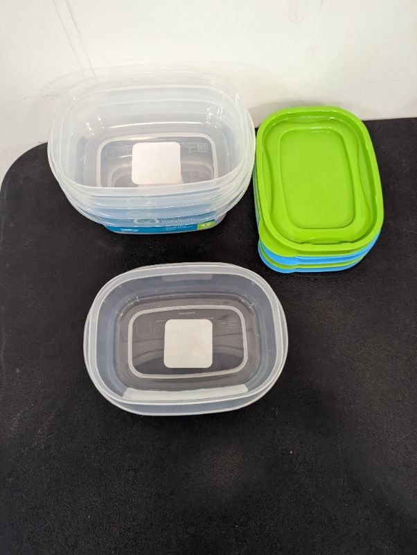 Photo 2 of Simply Done - 4 Pack Storage Containers w/Lids - 2 Small Rectangle Containers (2.8C) + 2 Medium Rectangle Containers (4.9C) (Green & Blue Lids)