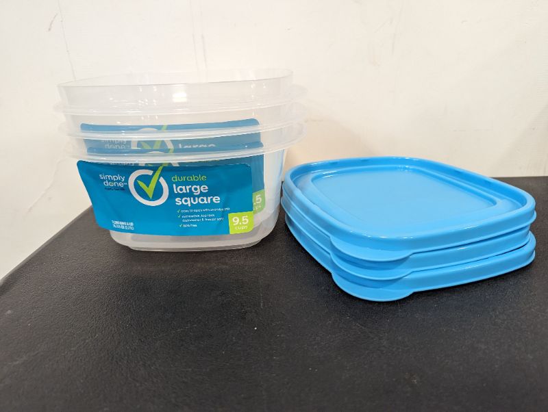 Photo 1 of Simply Done - 3 Pack Storage Containers w/Lids (Blue) - Large Square, 9.5C