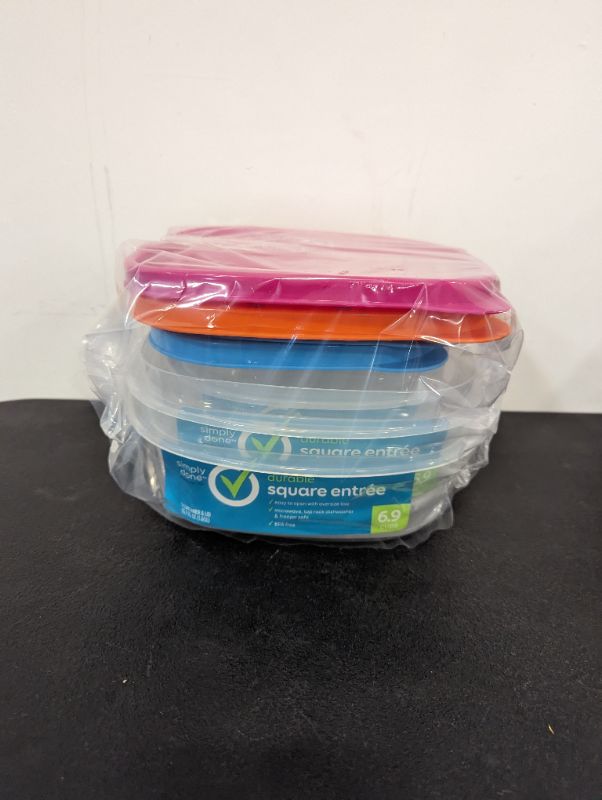 Photo 3 of Simply Done - 4 Pack Storage Containers w/Lids (Variety Colors) - 2 Small Square Containers (3.1C) + 2 Square Entree Containers (6.9C)