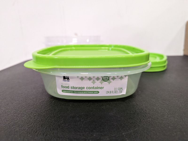 Photo 3 of Food Lion - 3 Pack - Storage Containers w/Lids (Green) - Square, 3.1C