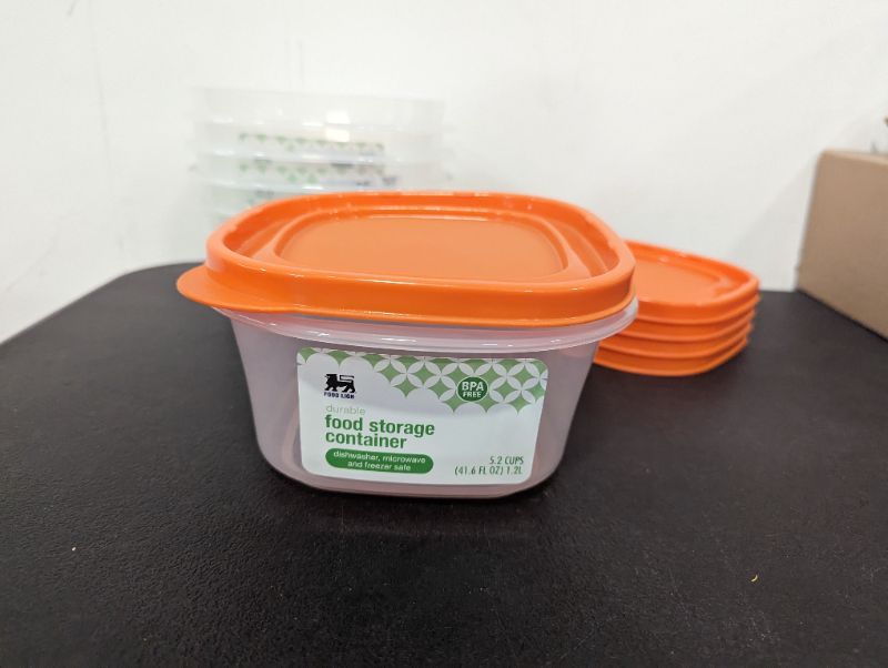 Photo 3 of Food Lion - 5 Pack - Storage Containers w/Lids (Orange) - Square, 5.2C