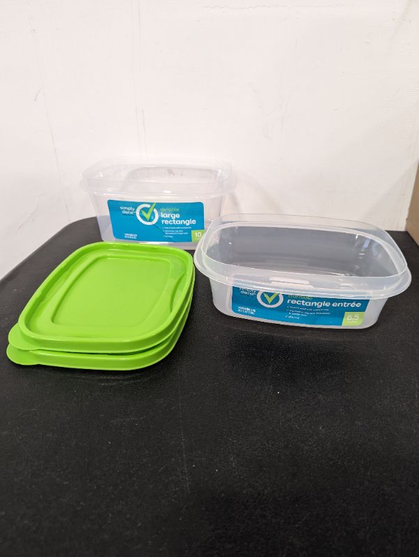 Photo 1 of Simply Done - 2 Pack - Storage Containers w/Lids (Green) - 1 Rectangle Entree (6.5C) + 1 Large Rectangle (10C)