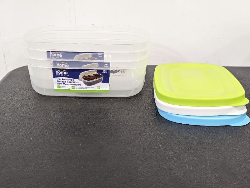 Photo 1 of Home Concepts - 3 Pack - 1.5L Rectangle Storage Container with Measurements - Lids Included